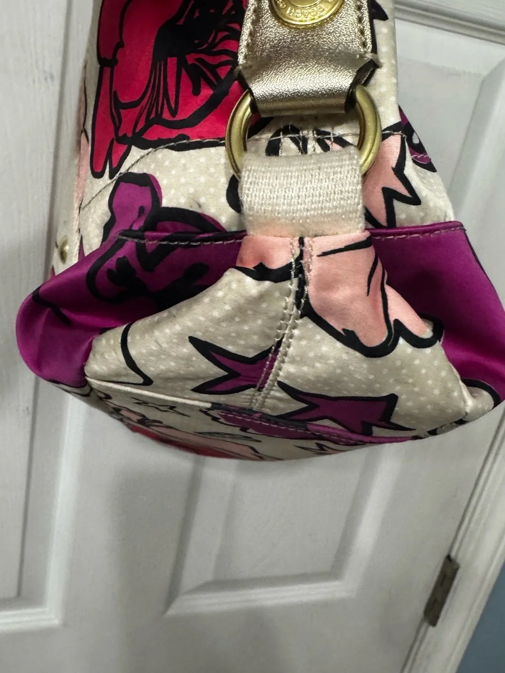 Coach Poppy Kyra Floral Print Tote Bag in Beige and Red